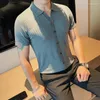 Herrpolos sommar stickad t-shirt för män LAPEL Kort ärm Polo-skjortor Single Breasted Casual Business Tshirts Slim Fit Cardigan