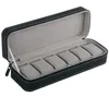 6 Slot Watch Box Portable Travel Zipper Case Collector Storage Jewelry Storage BoxBlack278w