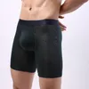 Underpants Men Ice Silk Boxer Briefs Long Leg Lingerie Mens Breathable Underwear With Open Pouch Swimwear Transparent Shorts Panties