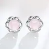 Orecchini da donna in argento sterling 925 placcato in oro rosa 18k Orecchini con pietra di ibisco Orecchini a bottone in cristallo rosa scintillante naturale Gioielli di design di lusso