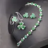 Collier boucles d'oreilles ensemble joli cercle chanceux coeur pomme vert pierre couleur argent bijoux pour femmes goujon anneau Bracelet