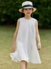 Robes pour filles été filles robe sans manches avec nœud enfants vêtements enfant en bas âge enfants solide réservoir pour blanc décontracté R230607