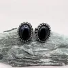 Klusterringar handlödda stora ovala naturliga svarta obsidian sten vintage justerbar för män kvinnor my230588