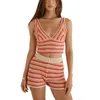 Women's Tracksuits FUFUCAILLM Women Summer 2PCS Knitted Outfit Sleeveless V Neck Crop Tops Striped Shorts Tie Dyed Sets Y2k Beach Vacation