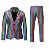 Men's Tracksuits Men's Metallic Slim Suit Two-Piece Set 70s Disco Prom Outfit Rainbow Plaid Sequin Jacket Pants Dance Christmas