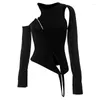 Kvinnors T -skjortor Asymmetriska Cut Out Sexiga Crop Top Women Y2K Streetwear Harajuku Black Backless Long Sleeve Tees