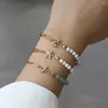 Charm Bracelets 2023 Trendy A-Z Letter Bracelet Women Pave Zirconia Initials Colorful Bead And Chain For Jewelry Gift