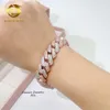 2023 Custom 14mm Moissanite Jewellery Two Tone Rose Gold Cuban Link Chain Bracelet