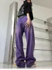 Jeans Tawaaiw Purple Pocket Mom Jeans Korean Style Hip Hop High midja Hösten 2022 pojkvän Jeans för kvinnor denim byxor y2k cool