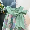 Robes de fille été enfant en bas âge bébé robe de fleur rose vert sans manches princesse avec arc enfants débardeur en vrac pour les filles s'adapte à 2-10 ans