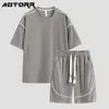 Men's Suits Blazers Men Solid Color Summer Sets O-Neck Short Sleeve Tracksuit Casual Fashion Shorts 2 Piece Set Mens Korean Harajuku Loose Sportsuit 230607