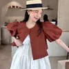 Kurtki damskie Ubranie Kobiet Elegancka kurtka z rękawem z rękawem w pojedynczej piersi krótka koszulka Letnie swobodne topy Blusa Mujer Ca533