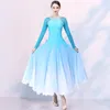 Stage Wear 4 Colors Long Sleeved Ballroom Dance Dress Gradient Rhinestones Competition Tango Waltz Dancing Clothes Prom VDB680