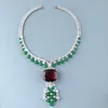Collier boucles d'oreilles ensemble luxueux mode goujon femmes dame incrustation Zircon synthétique rubis grand pendentif vert perles chaîne