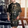 Agasalhos masculinos Conjuntos de agasalhos de verão Roupas masculinas oversized estilo praia retrô 3D feroz leão estampado terno casual camisa de 2 peças shorts