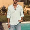 Mens Casual Shirts EEWOLDIA Blouse Cotton Linen Shirt Loose Tops Long Sleeve Henley Spring Autumn Handsome 230607