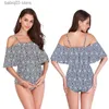 Moderskap Swimwears Maternity Swimwear Summer Solid Founce Bikinis Off Axla One Piece Halter Stor storlek Swims Duit gravid Beachwear Woman Bodys T230607