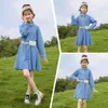 Robes pour filles printemps Teeange enfants robe en jean pour filles bleu col rabattu à manches longues avec ceinture 4-15 ans fille vêtements R230607