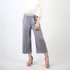 Pantalones de mujer AECU, Pantalones de mujer con lazo, pierna ancha, Color sólido, Pantalón femenino de cintura alta, fino de gasa, de talla grande, informales, Pantalones Culottes para mujer