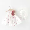 Robes de fille tenue d'été enfant en bas âge fille mode mignon imprimé coton bébé filles robe de princesse + chapeau de soleil ensemble de vêtements pour nouveau-nés