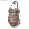 Costumi da bagno premaman Stripe Costumi da bagno colorati Costume intero da donna Costumi da bagno alla moda Estate Sexy Bikini da donna incinta Maternidade T230607