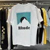 シャツ2023SS Rhude Blue Sunset Classic Classic High Quality Double Yarn Cotton Casuare短袖Tシャツの男性と女性向け