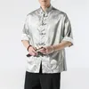 Men's Casual Shirts Chinese Satin Silk Vintage Coat Hanfu Blouse Traditional Clothing For Men Top Tang Collar Year Clothes