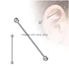 Stud Stainless Steel Industrial Barbell Rail Screw Earring Studs Ear Allergy Proof Piercing Earrings Jewelry Gifts For Men Drop Deliv Dh7Kz