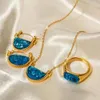 Hoop örhängen mode blå trendig hartfläkt korg geometriskt dropphalsband för kvinnor vintage flickor smycken set gåva 2023