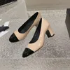 Latest designer dress shoes Spring and Autumn 100% cowhide Ballet Flats Top quality Dance shoes fashion women wedding pointed shoe Classic button womens chunky heels