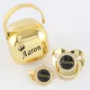 Massaggiagengive per bambini Giocattoli Qualsiasi nome Personalizzato Ciuccio in oro Bling Catena Clip Ciuccio Box Set BPA Free Dummy Tettarella Custodia per ciuccio di lusso Baby Shower Gift 230606