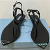 designer 2023 sandals Black stamped Enameled metal triangle Beach Sandals famous luxury designer sandals women Flats sandal