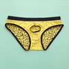 Underbyxor trosor för män öppnar front underkläder sexig leopard u konvex påse shorts elasticitet trosor underkläder bikini slip homme