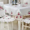 Mantel rectangular de lujo con bordado de encaje, cubierta de flores, toallas elegantes, silla de comedor, decoración del hogar