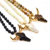 Pendant Necklaces Eye-catching Bohemian Style Necklace Long Stone Beads Ox Horn Neck Chain Fashion Vintage Jewellery