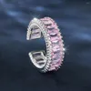 Wedding Rings Royal Blue Pink White Red Stone Rectangle For Women Men Silver Color Luxury Opening Size Zircon Bands Jewelry Gift