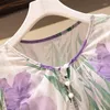 Plus Size Dresses 2023 Summer Dress For Women Large Loose Short Sleeve Purple Floral Print Midi 3XL 4XL 5XL 6XL 7XL