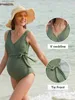 Moderskap Swimwears Liu Qu Maternity Swimsuit One Piece V Neck Graviditet Badkläder Elegant Tie Front Bowknot Baddräkt Monokini Summer T230607