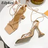 Eilyken 2023 여성 검투사 하이힐 샌드 샌들 여름 파티 신발 크로스 스트랩 레이스 업 펌프 크기 41