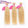 Blonde Wasserwelle menschliche Haare Weben 3 Bündel mit Spitzenverschluss #613 Platinblond Brasilianer jungfräuliche nassende und wellige natürliche Haarverlängerungen und Top -Verschluss 4x4
