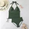 Zwemkleding 2023 Halter Tankini Set Effen Badpak Vrouwen Gedrukt Badmode Vrouwelijke Bodysuit Zwemmers Badpak Zwemmen Pak Beachwear 230605