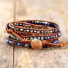 Chain Exclusive Wrap Bracelets with Natural Stones Lapis Lazuli Leather Strap Woven Beads Bracelets Jewelry Femme Drop 230606