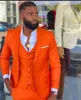 Erkek takım elbise parlak turuncu çentik yaka erkek kostüm homme gelinlik smokin terno maskulino ince fit damat balo blazer pantolon 3pcs