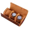 Watch Boxes & Cases Hemobllo 3 Slots Leather Travel Case Roll Organizer Portable Box Brown285i