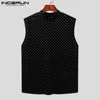 قمم دبابة الرجال Incerun 2023 Men Polka Dot Print Velor Turtleneck Settes Streetwear Flash