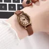 Relojes de pulsera para mujer, reloj con esfera en forma de Tonneau a la moda, resistente al agua, pequeño, delicado, fino, correa de reloj de cuero para mujer, pulsera de cuarzo