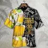 Men's Casual Shirts Hawaiian Shirt 3d Print Beer Short-sleeved Cuban Beach Wear Tshirt Top Party Vintage Style Women Men's Y2K Clothing