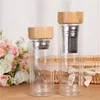 Portable Bamboo Lid Water Cups Double Walled Glass Tea Tumbler Strainer Infuser Basket Glass Transparent Water Bottles