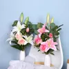 인공 실크 꽃 가짜 릴리 꽃다발 41cm Long DIY 창조적 인 꽃다발은 친구를위한 선물로 신선한 거실 장식을 가르치