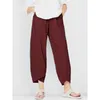 Pantalon Femme Capris Femme Coton Lin Pantalon Lâche Confort Taille Élastique Sarouel Vintage Solide Poches Décontractées Pantalon Large Jambe Pantalon Court 230607